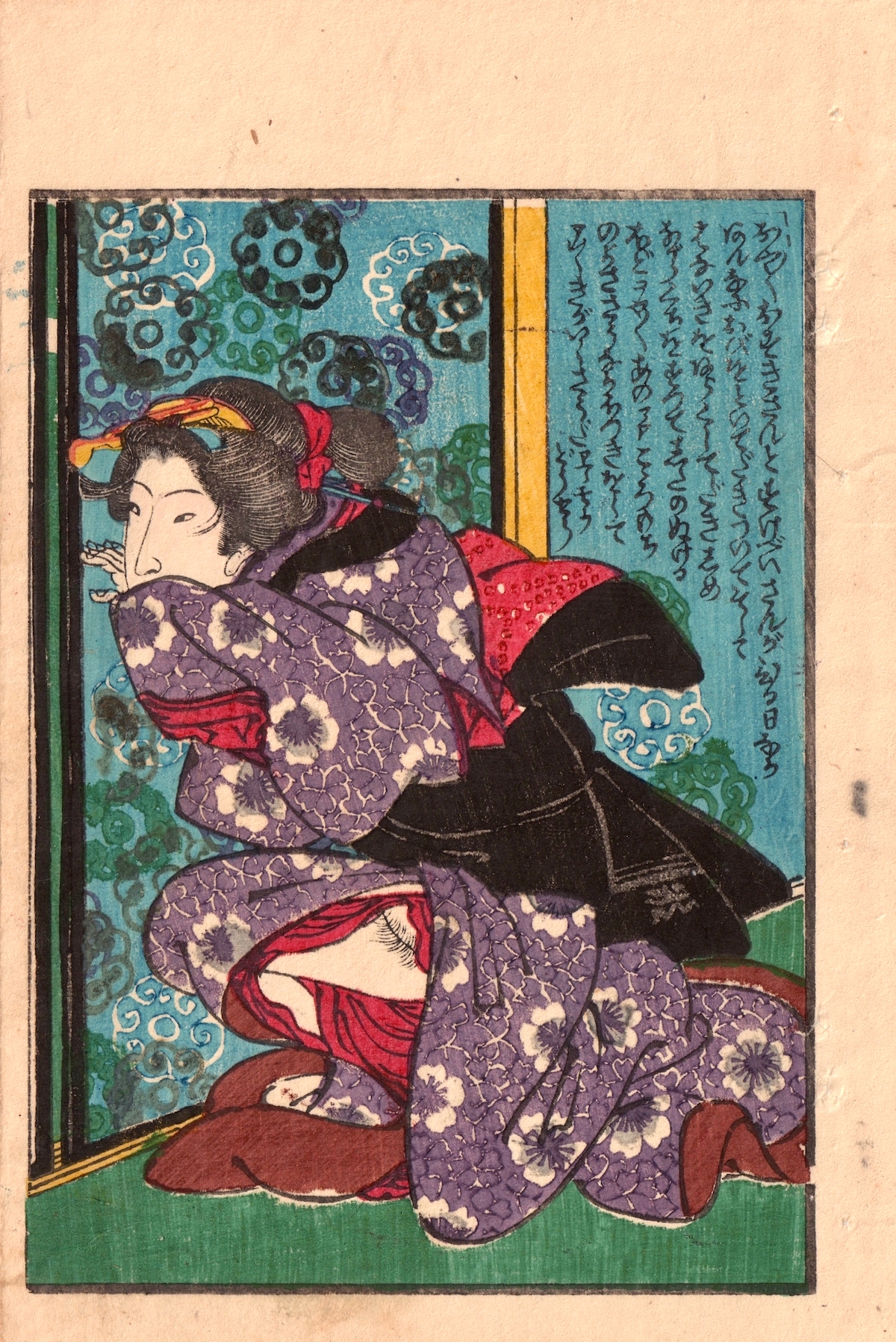 Hiroshige (attrib.), Shunga - Single Leaf from 'Double Cherry Blossoms'