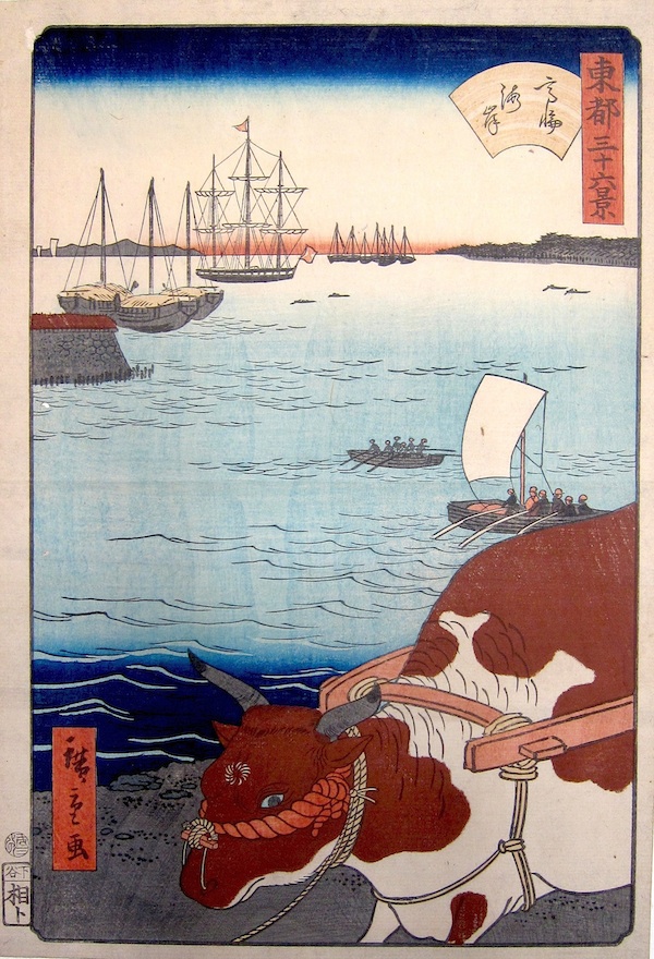 Hiroshige II, 36 Views of the Eastern Capital - The Shoreline at Takanawa-Utagawa Hiroshige II, 36 Views of the Eastern Capital, The Shoreline at Takanawa, japanese woodblock prints, ukiyo-e woodcuts for sale, japanese prints, asian art