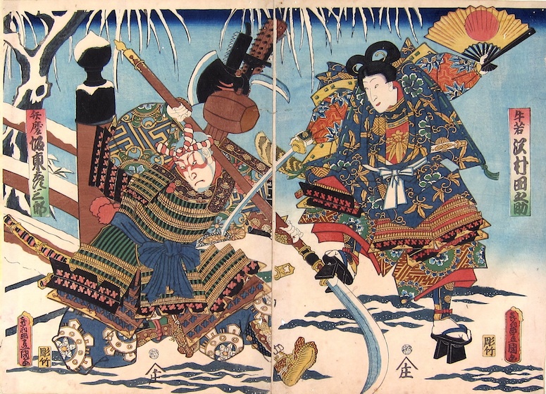 Kunisada_Fight_on_Gojo_Bridge_in_Snow.jp