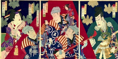 Chikashige, Bunraku Scene of Ichikawa Danjuro VII and Ichikawa Sadanji in Sanemori Monogatari