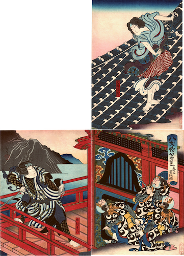 Hirosada, Jitsukawa Ensaburo as Inuzuka Shino and Kataoka Gado II as Inugai Kempachi in Hakkenden