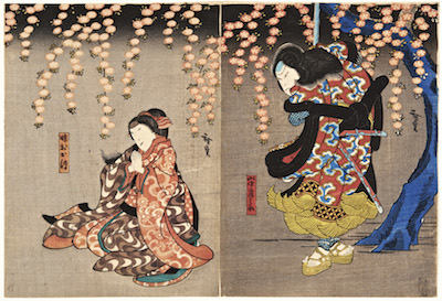 Hirosada, Arashi Rikaku II and Nakamura Daikichi in Hana Ikada