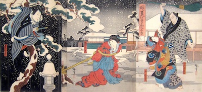 Hirosada, Snow at Yoshiwara - Urazato