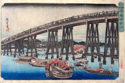 Hiroshige, Fireworks at Ryogoku Bridge