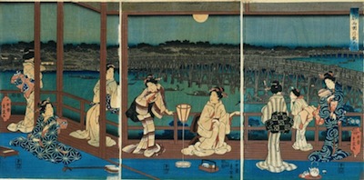 Hiroshige II, Moonlit Night at Ryogoku in Edo