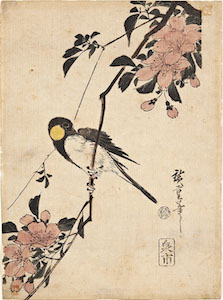 Hiroshige, Kacho-e of a Great-tit on a Plum Branch