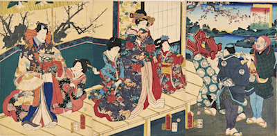 Kuniaki II, Spring Colours - Lion Dancers at a Mansion