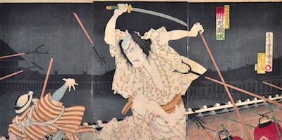 Kunichika, Ichikawa Sadanji as Sano Jirozaemon from the Kabuki Play Kagotsurube