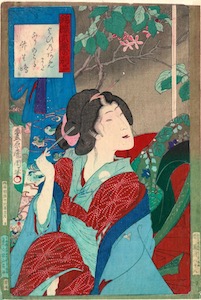 Kunichika, Newly Woven Brocades - Musashi Beauties, Beauty with Hairpins