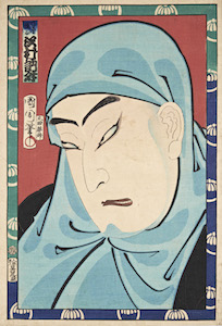 Kunichika, Okubi-e Portrait of Sawamura Tosho as Karukaya Doshin