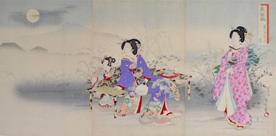 Kunichika, Old Customs of the East - Moon Viewing
