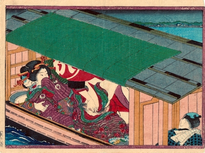 Kunichika, Shunga Leaf from 'Geisha From the House of Spring Flowers' - Yakatabune