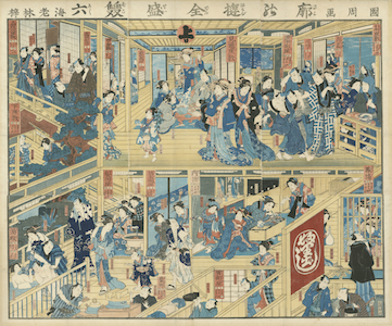 Kunichika, E-sugoroku Board of a Teahouse in the Yoshiwara