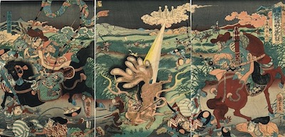 Kunihisa II, Miuranosuke and Kazusanosuke Defeat the Nine-tailed Fox on Nasu Moor