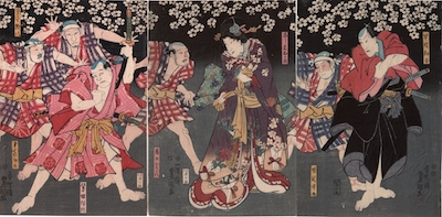 Kunisada, Okaru and Kampei from Act III of The Chushingura