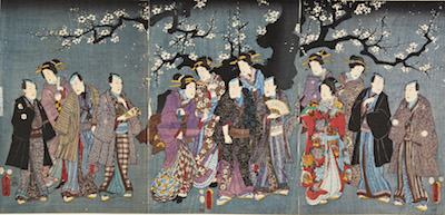 Kunisada, Actors Viewing Cherry Blossom