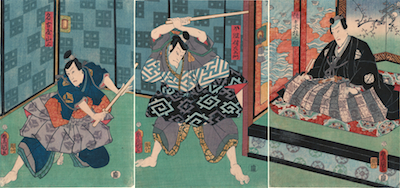 Kunisada, Actors in a Scene from Ukiyozuka Hiyoku no Inazuma