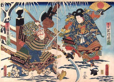 Kunisada, Fight on Gojo Bridge in the Snow