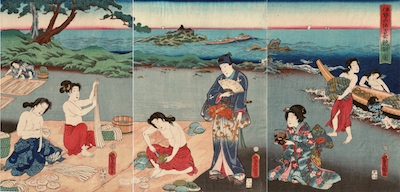 Kunisada, Genji on the Beach at Ise Watching Awabe Divers