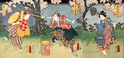 Kunisada, Kabuki Scene with Three Figures