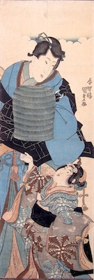Kunisada, Komuso Monk and Girl - Kakemono