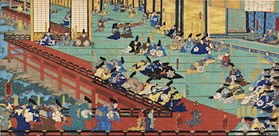 Kuniyoshi, Minamoto no Yoshitsune's First Visit to Fujiwara's Hidehira