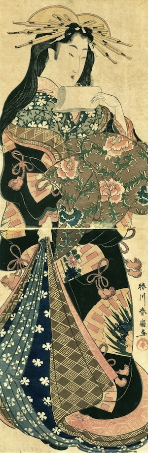Shunsen, Courtesan Wearing an Obi with Design of Chrysanthemum Kakemono-e