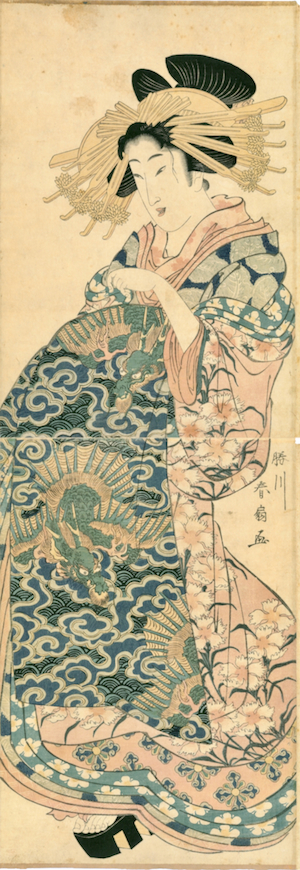 Shunsen, Courtesan Wearing an Obi with Design of Dragons Kakemono-e