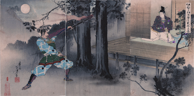 Toshikata, Ise Saburo Encountering Minamoto no Yoshitsune by Moonlight