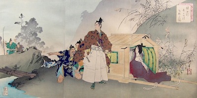 Toshikata, Kusunoki Masatsura and his Mother Escaping the Field of Battle