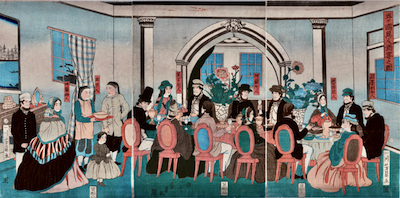 Yoshikazu, Foreigners from the Five Nations Enjoying a Banquet