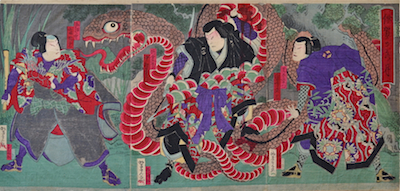 Yoshitaki, Minamoto no Yorimitsu Fighting Hakamadare and the Magic Snake