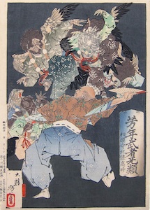 Yoshitoshi, Sagaminokami Hojo Takatoki pestered by Tengu in the Debauches of Later Life