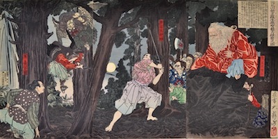 Yoshitoshi, Ushiwaka Maru (Yoshitsune) learns Martial Arts From Sojobo, King of the Tengu