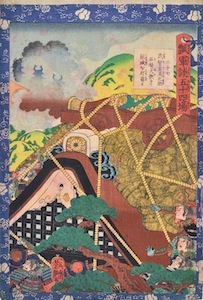 Yoshitsuya, 54 Battle Stories of Hideyoshi - Takechi Umanosuke Attacking the Castle